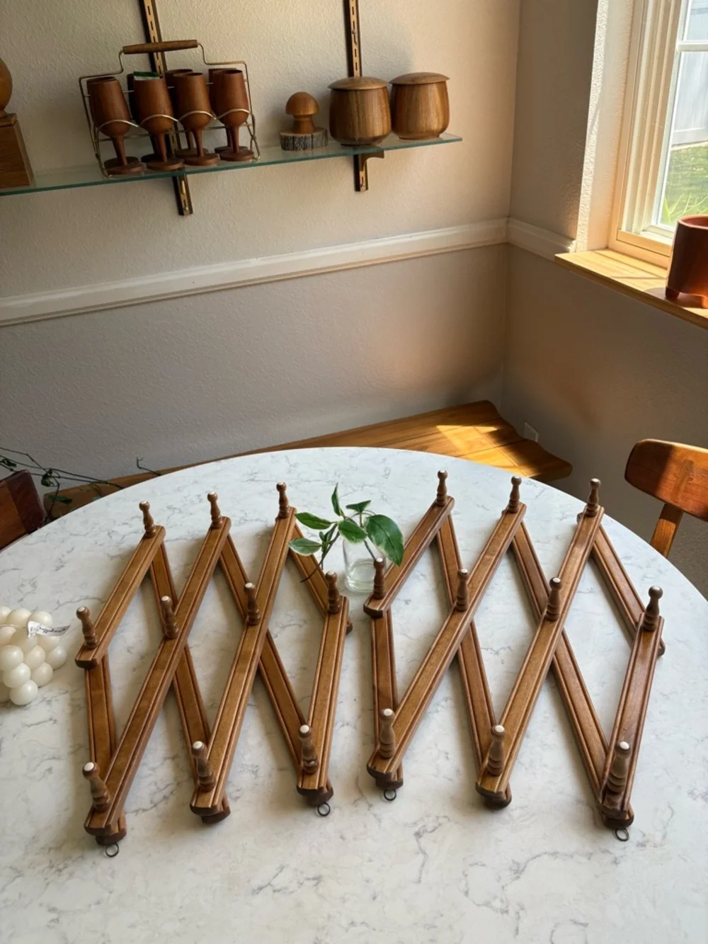 Vintage 1960s Wooden Accordion Wall Rack - Brown - Picture 3 of 9
